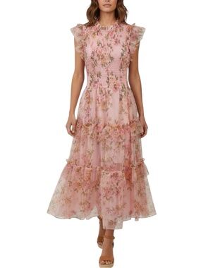 BLU PEPPER Pink Floral Tiered Maxi Dress Size Large—NWT!!!—GORGEOUS!!!